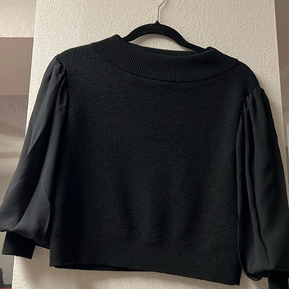 Club Monaco Quine‎ Black Chiffon Boat Neck Sweater XS -17” Pit to Pit - Picture 4 of 9